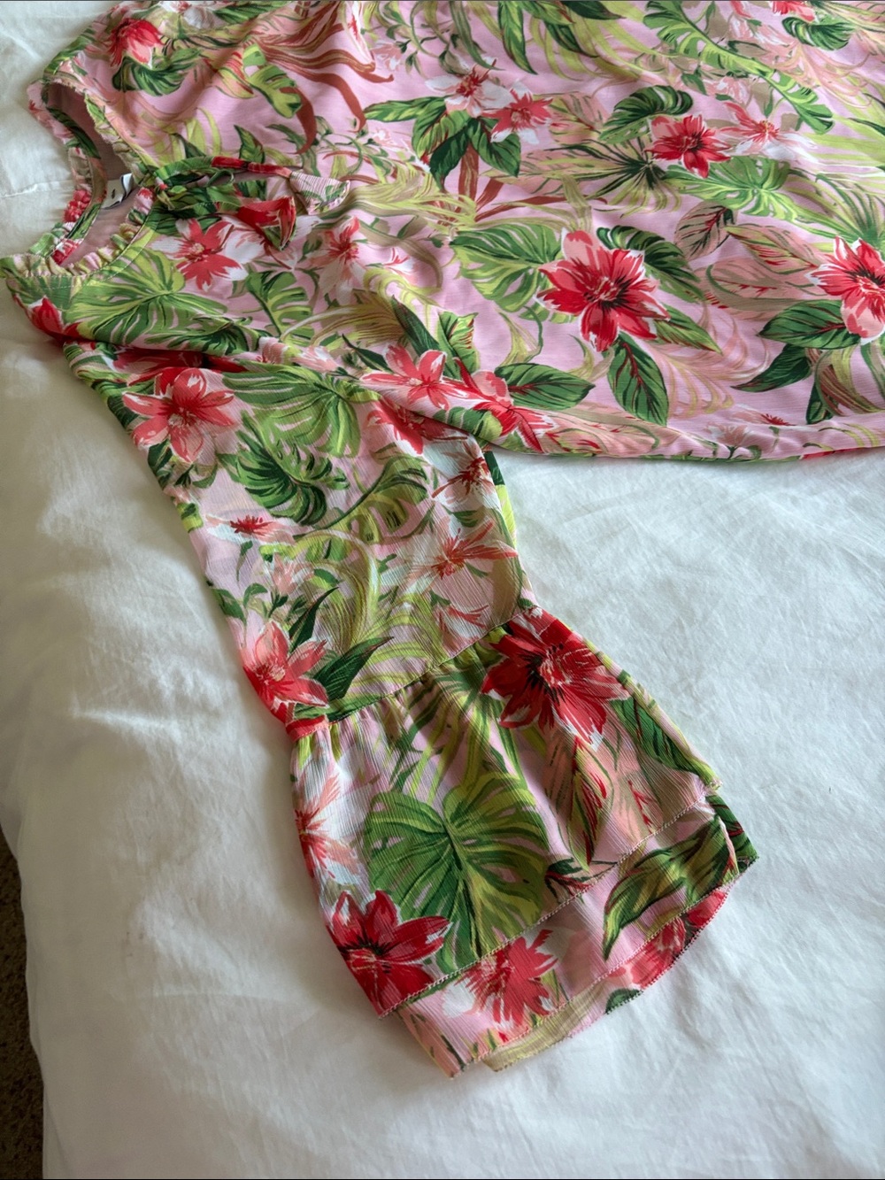 Pink Tropical Floral mini dress with tropical flowers . - Picture 3 of 3